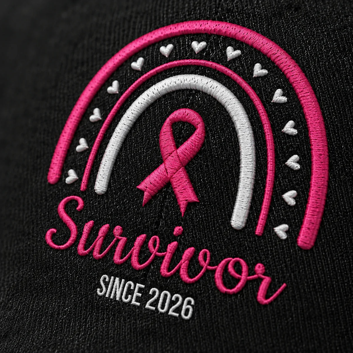 Personalized Name & Year Pink Ribbon Embroidered Washed Cap, Awareness Gift