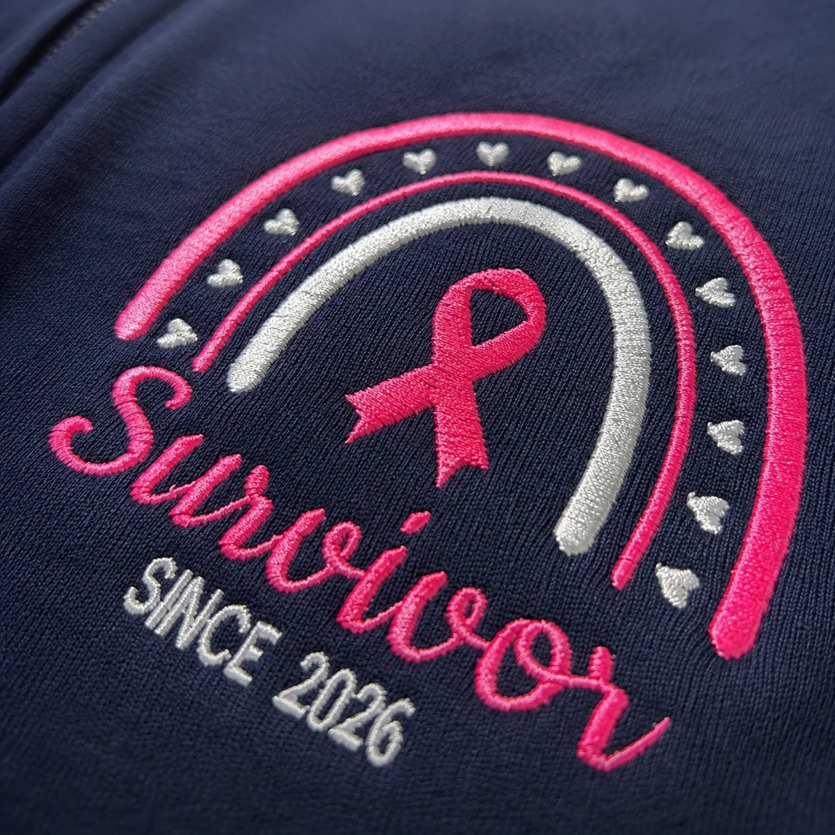 Personalized Pink Ribbon-Inspired Name & Year Embroidered Unisex Quarter Zip Sweatshirt, Awareness Gift