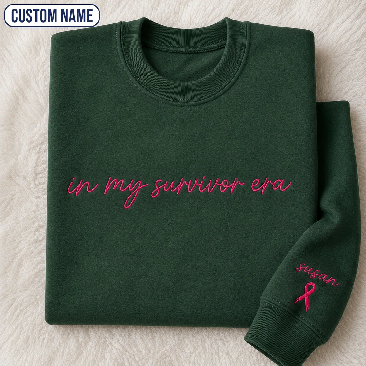 Personalized In My Era Embroidered Unisex Crewneck Sweatshirt, Pink Ribbon Awareness Gift
