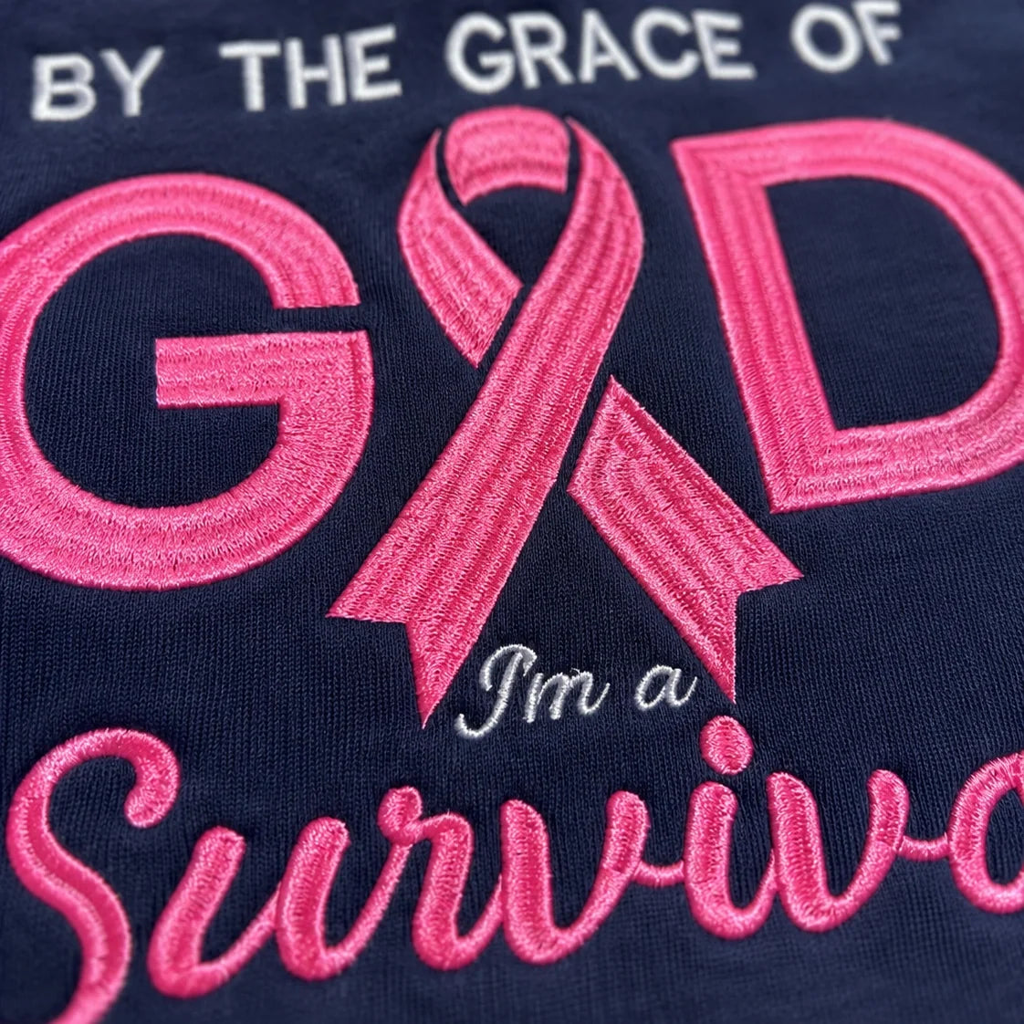 Personalized By the Grace of God Embroidered Unisex Crewneck Sweatshirt, Pink Ribbon Awareness Gift