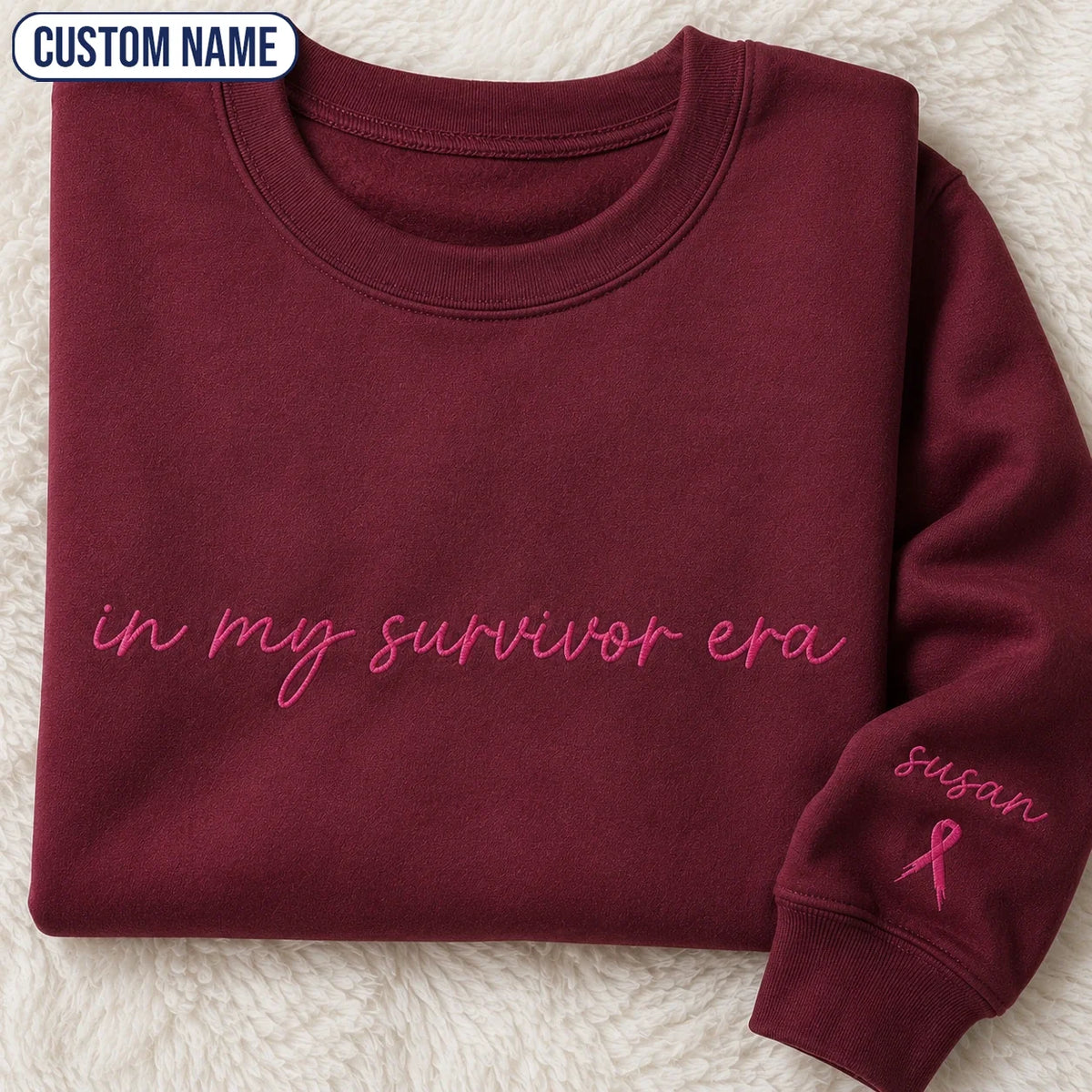 Personalized In My Era Embroidered Unisex Crewneck Sweatshirt, Pink Ribbon Awareness Gift